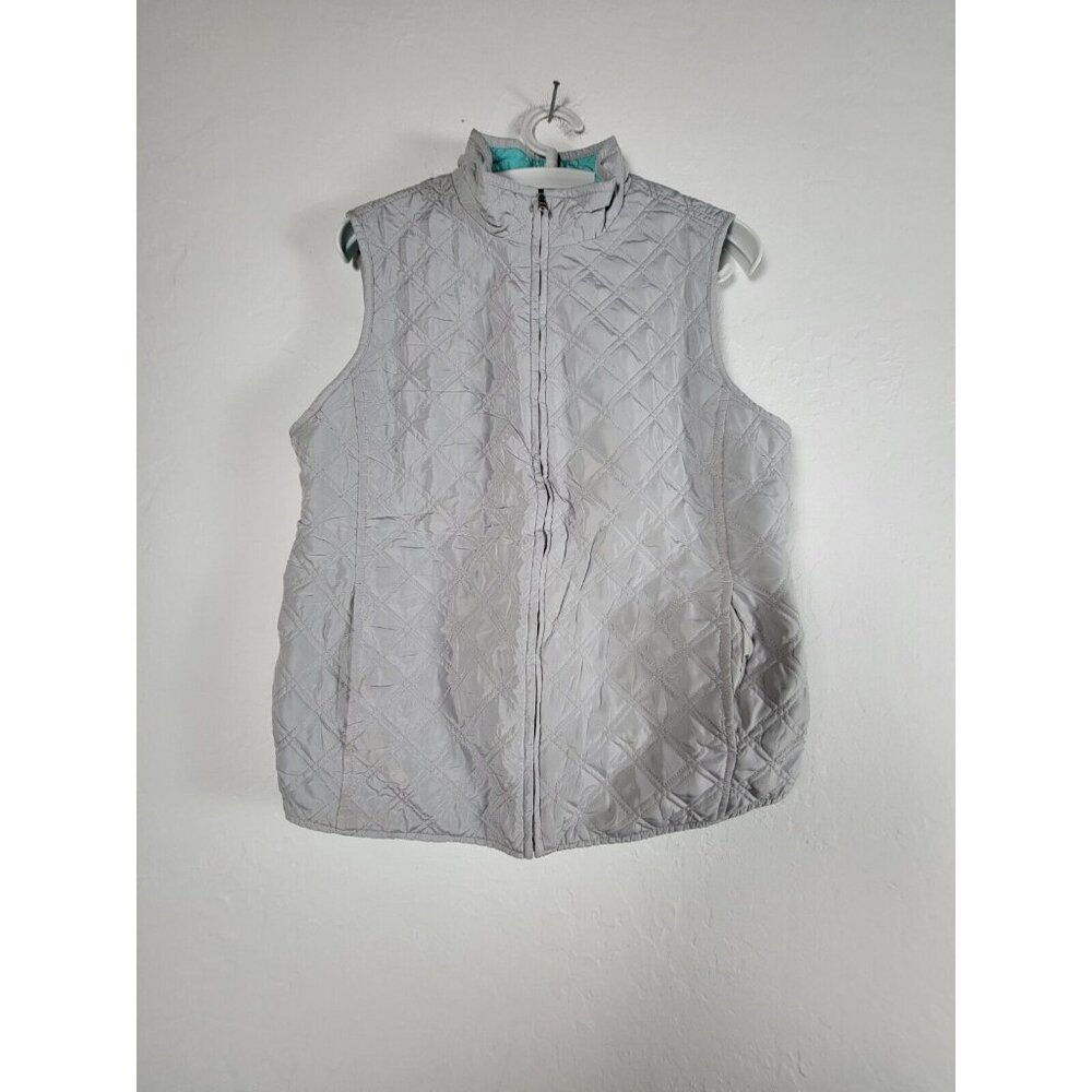 Women's Gray Mint Green Reversible Full-Zip Pockets Diamond Quilted Vest